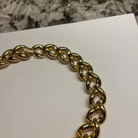 Signed Maxine Denker Wide Chunky Statement Necklace Gold Tone Chain - Picture 5 of 10